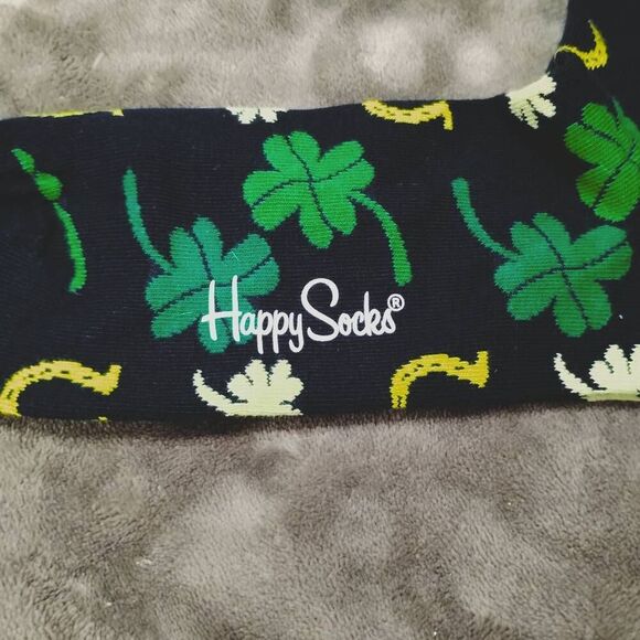 NWT HAPPY SOCKS ST. PATRICKS DAY NAVY W 4LEAF CLOVER HORSESHOE MADE IN TURKEY US - Picture 5 of 5
